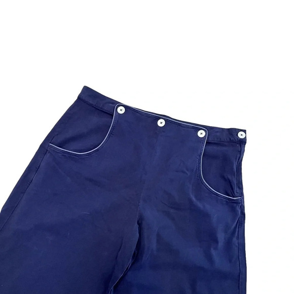 NWOT J Peterman Navy Wide Leg Cropped Nautical Cuffed Sailor Pants 12 - Picture 2 of 11